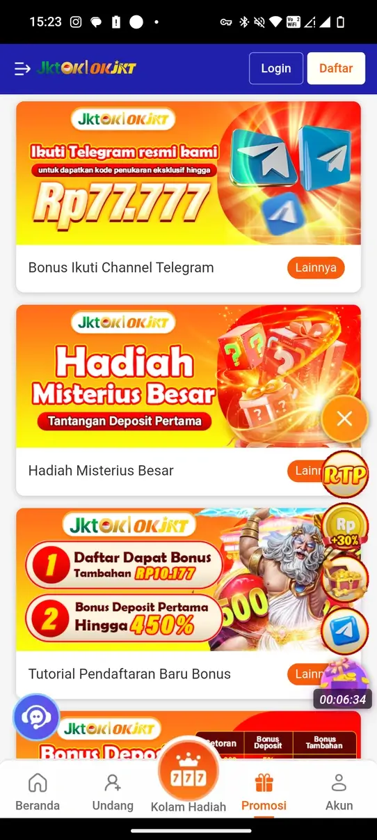 Tampilan lobby utama OKJKT APK